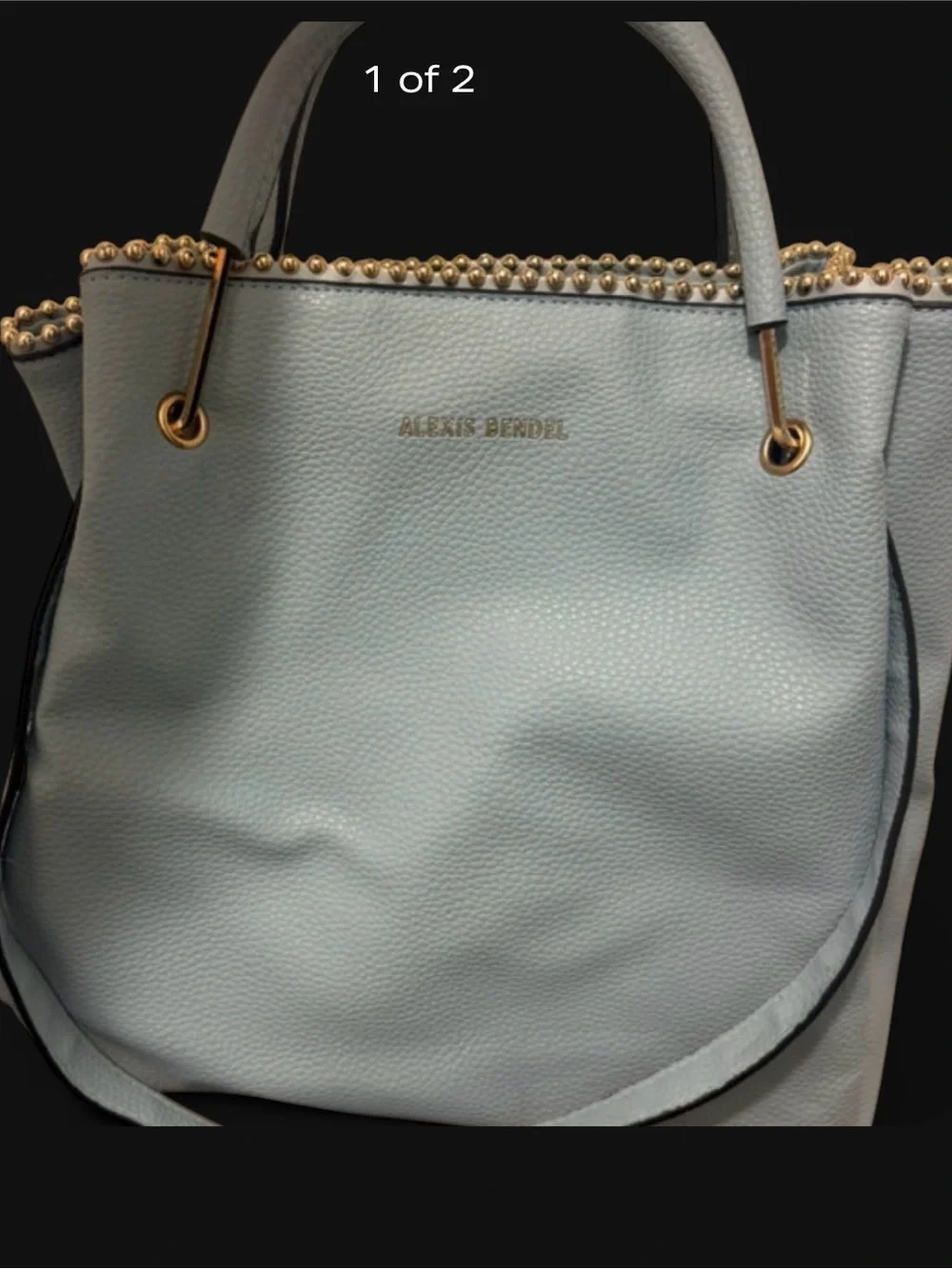 Alexis Bendel Pebbled Leather Tote in Pale Blue with silver  Hardware